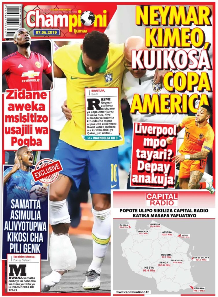 MUONEKANO WA UKURASA WA NYUMA GAZETI LA CHAMPIONI IJUMAA