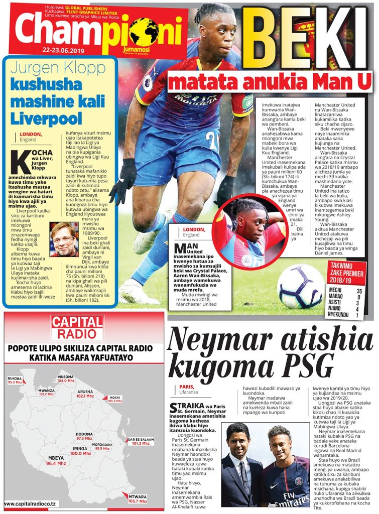 MAGAZETI YA TANZANIA LEO JUMAMOSI, JUNI 22, 2019 HAYA HAPA