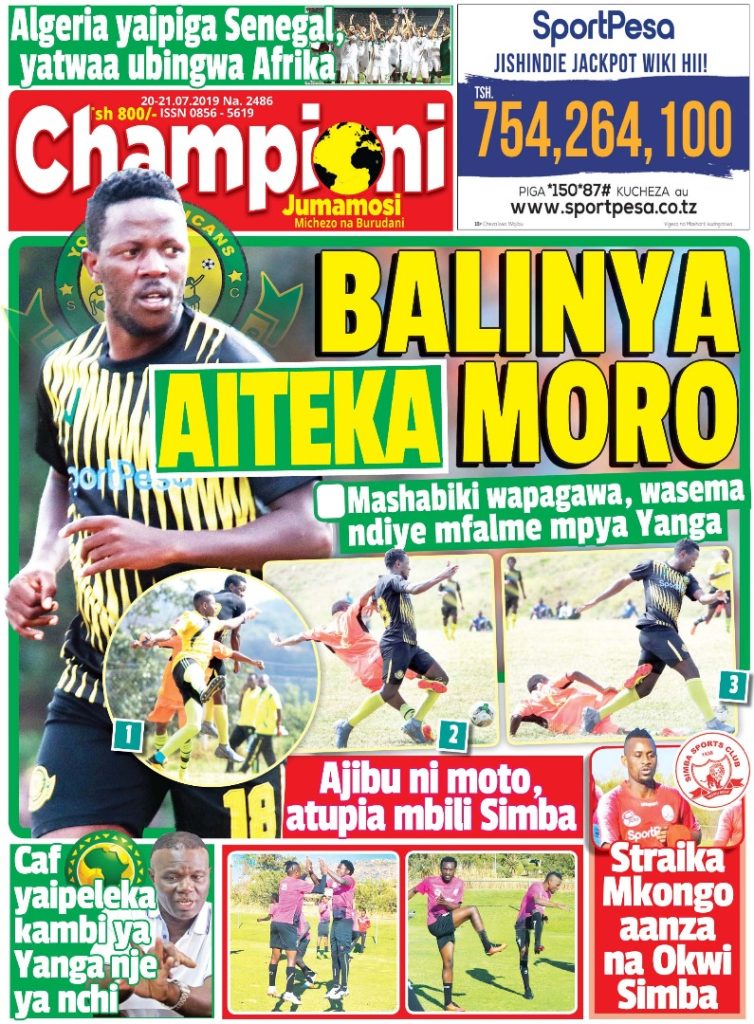 MUONEKANO WA UKURASA WA MBELE GAZETI LA CHAMPIONI JUMAMOSI