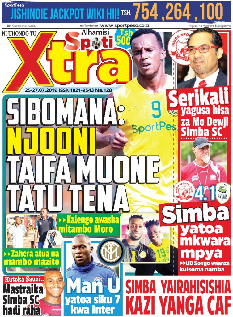 MUONEKANO WA UKURASA WA MBELE GAZETI LA SPOTI XTRA ALHAMISI