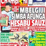 MUONEKANO WA UKURASA WA MBELE GAZETI LA CHAMPIONI JUMAMOSI