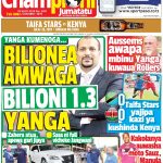 MUONEKANO WA UKURASA WA MBELE GAZETI LA CHAMPIONI JUMATATU
