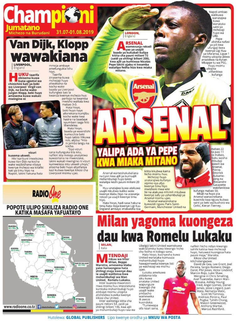 MUONEKANO WA UKURASA WA NYUMA GAZETI LA CHAMPIONI JUMATANO