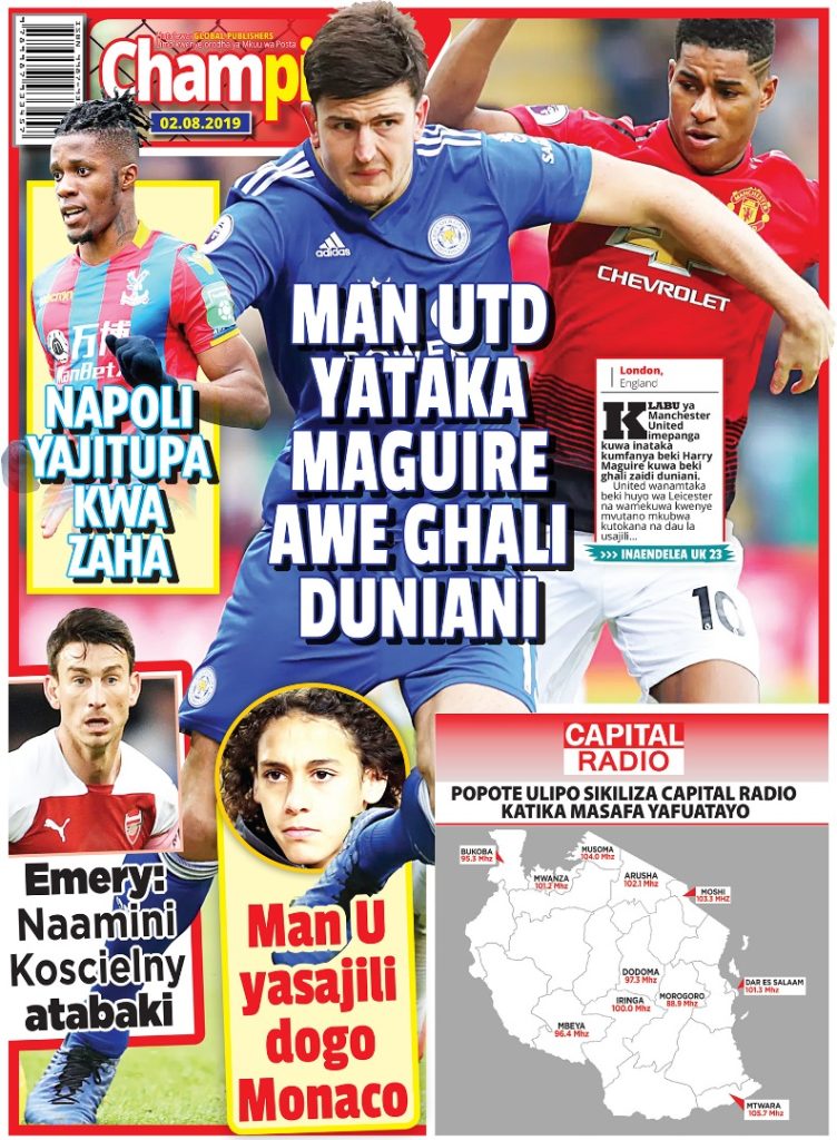 MUNEKANO WA UKURASA WA NYUMA GAZETI LA CHAMPIONI IJUMAA