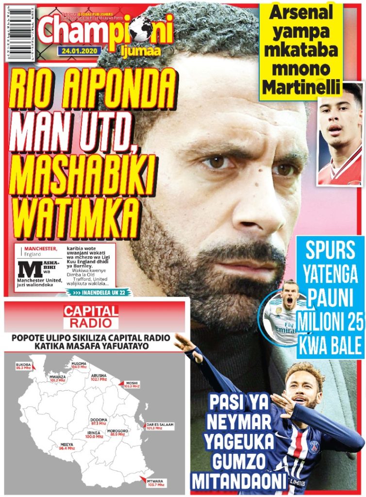 MUONEKANO WA UKURASA WA NYUMA GAZETI LA CHAMPIONI IJUMAA