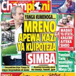 SENZO AMKATALIA SVEN, MUONEKANO WA UKURASA WA MBELE GAZETI LA CHAMPIONI JUMATATU