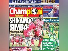 MUONEKANO WA UKURASA WA MBELE GAZETI LA CHAMPIONI JUMATANO