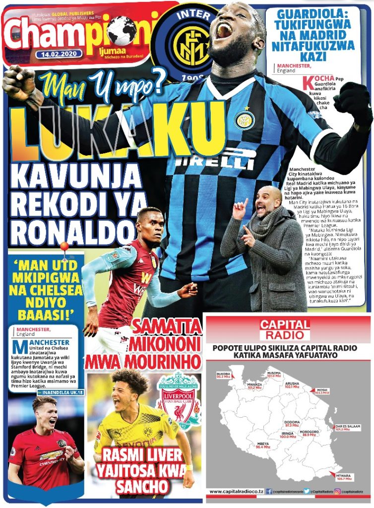 MUONEKANO WA UKURASA WA NYUMA GAZETI LA CHAMPIONI IJUMAA