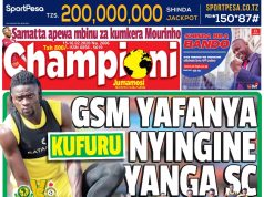 MUONEKANO WA UKURASA WA MBELE GAZETI LA CHAMPIONI JUMAMOSI