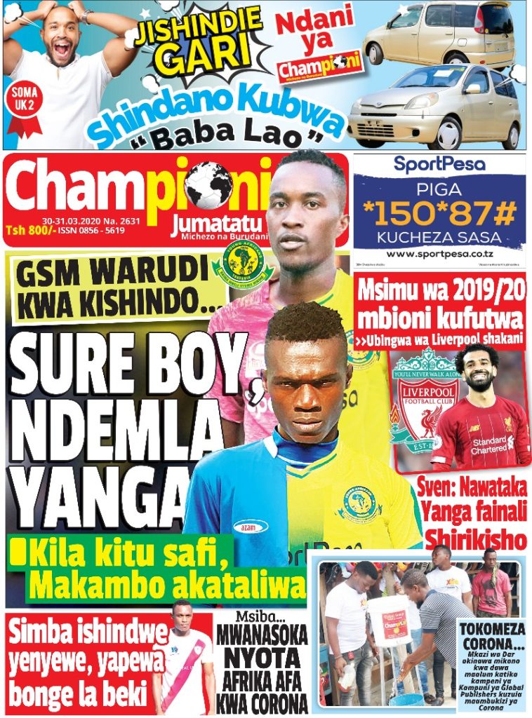 NDEMLA, SURE BOY HAO YANGA NI NDANI YA GAZETI LA CHAMPIONI JUMATATU
