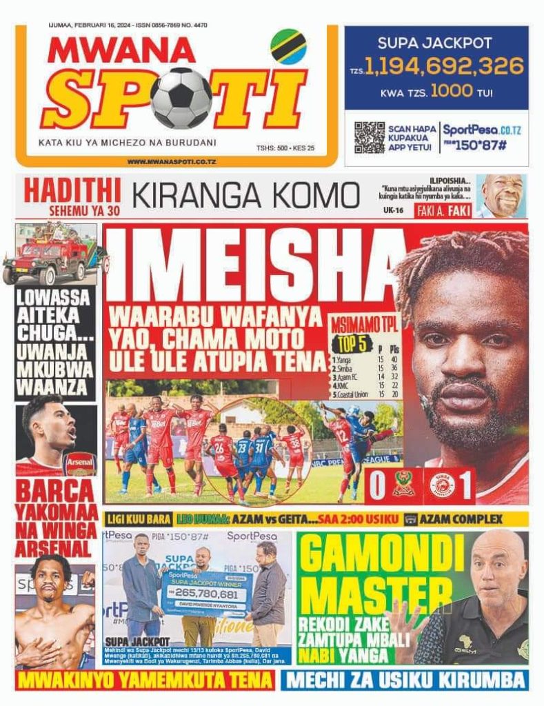 Gazeti la MwanaSpoti la Leo